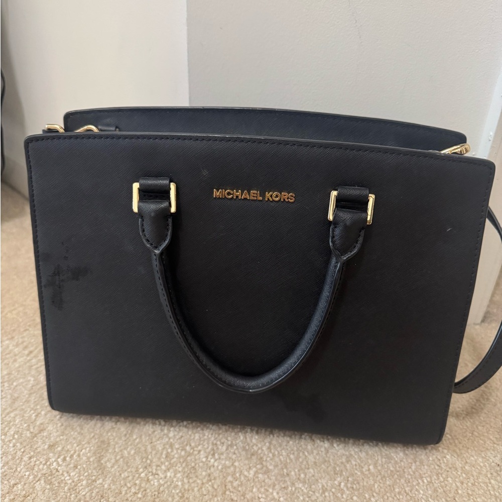 Michael Kors Black Satchel with Gold Hardware